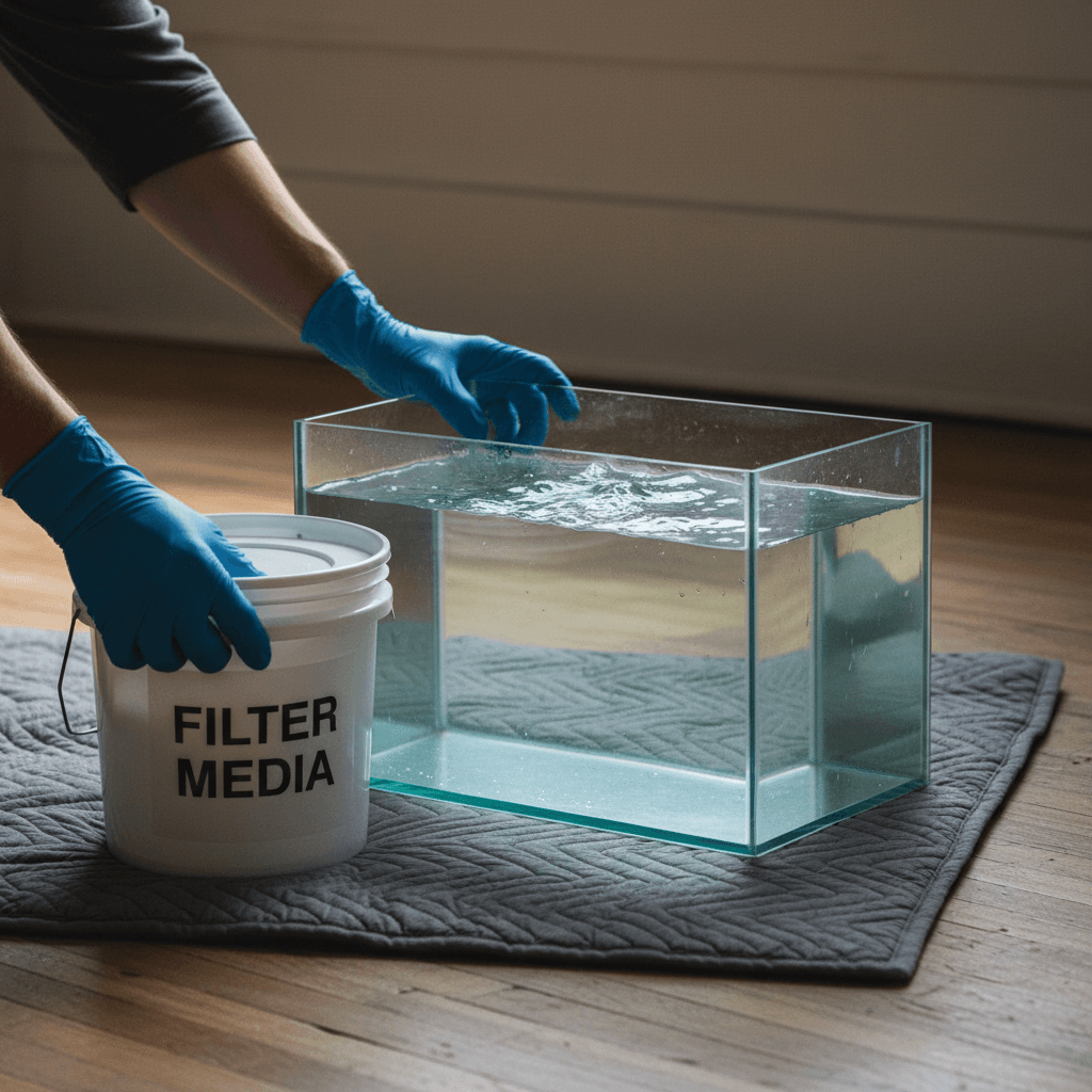 Small aquarium being carefully moved by a professional service